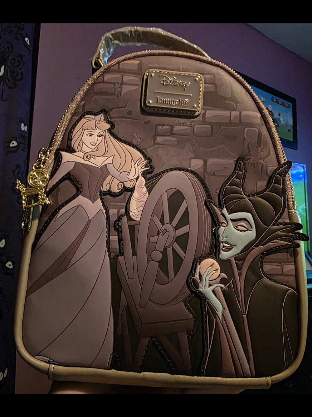 New! Loungefly Disney Sleeping Beauty & Maleficent Spinning Wheel Mini Backpack
